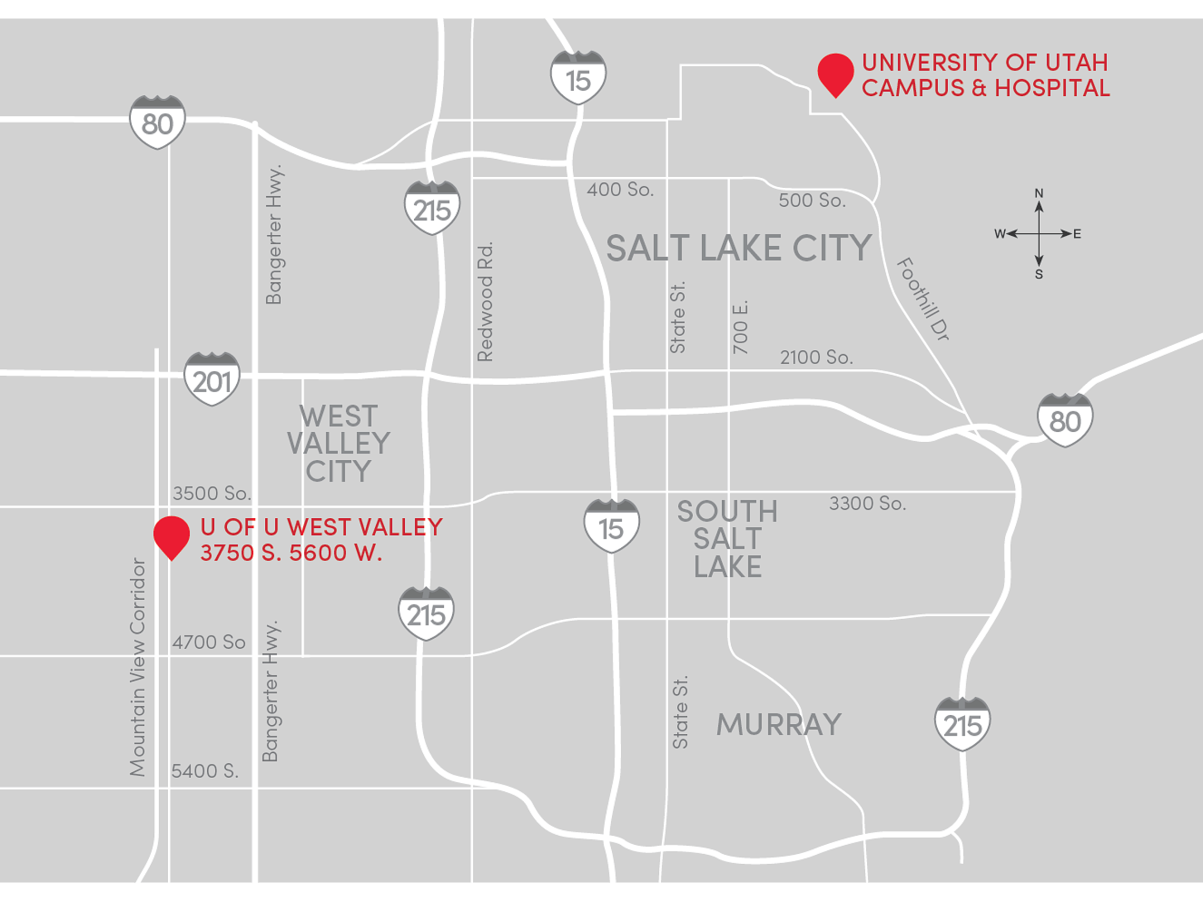 A map of the greater Salt Lake area shows the new West Valley location's distance from the University Hospital campus